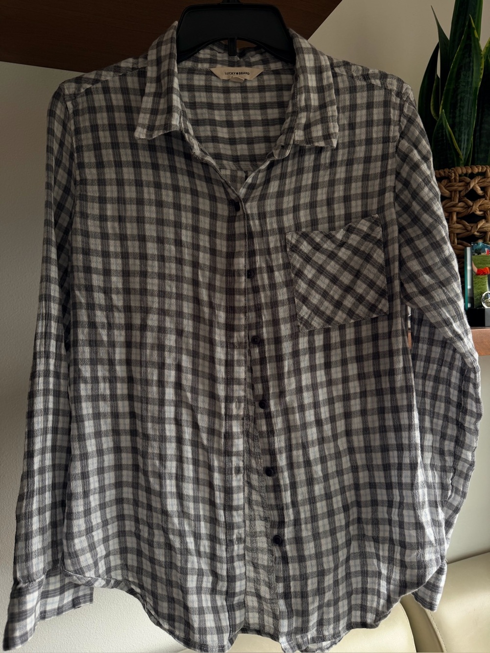 Lucky Brand Gray Plaid Button-Down Shirt